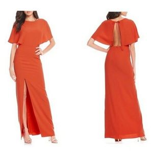 Halston Lipstick Red H By Flowy Gown with Back Cut
